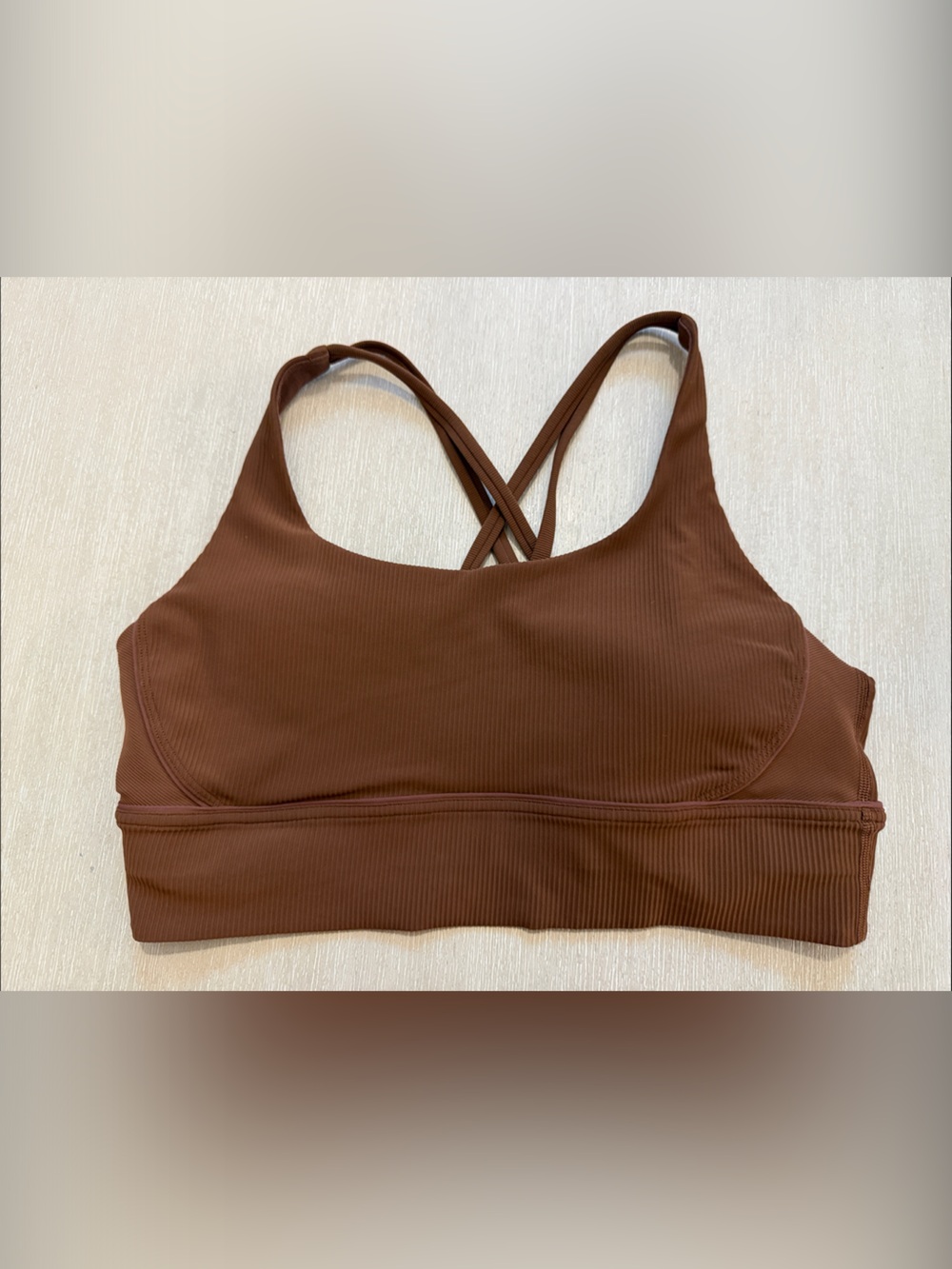 lululemon Brown Ribbed long line Crossback Sports Bra 14